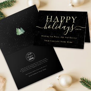 Christmas Modern Elegant Script Business Logo Gold Foil Holiday Card