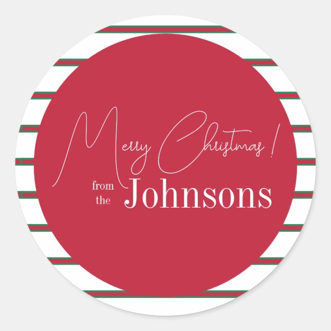 Christmas Modern Family Red and Green Classic Round Sticker (Front)