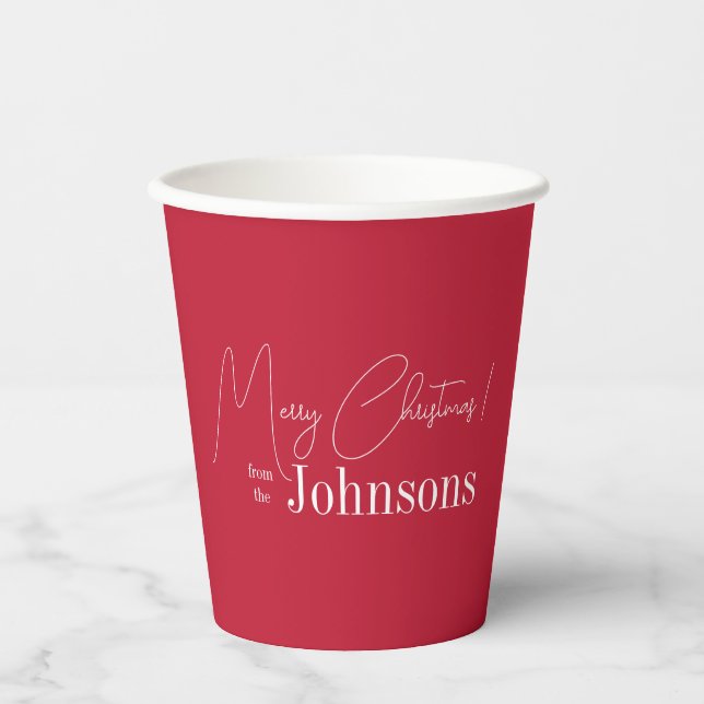 Christmas Modern Family Red Merry Christmas Party Paper Cups (Front)