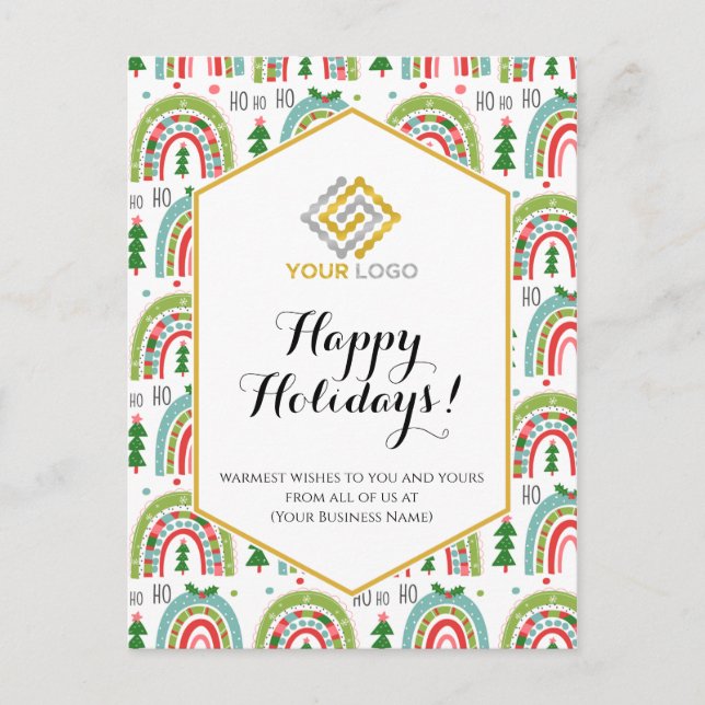 Christmas Modern Festive Rainbows Logo Business Postcard (Front)