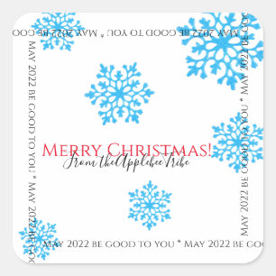 Christmas modern glittery blue falling snowflake square sticker