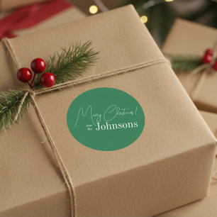 Christmas Modern Green Family Classic Round Sticker