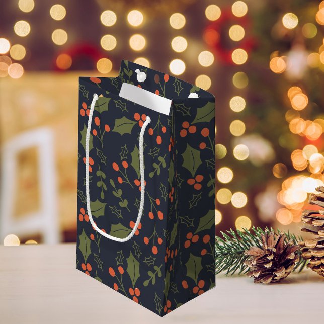 Christmas Modern Holiday Foliage Holly Botanical Small Gift Bag (Creator Uploaded)