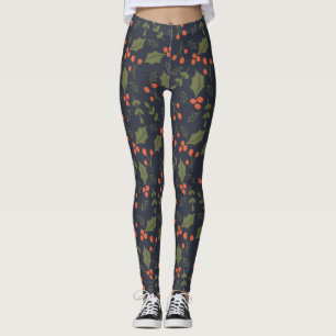Christmas Modern Holiday Foliage Holly Greenery Leggings