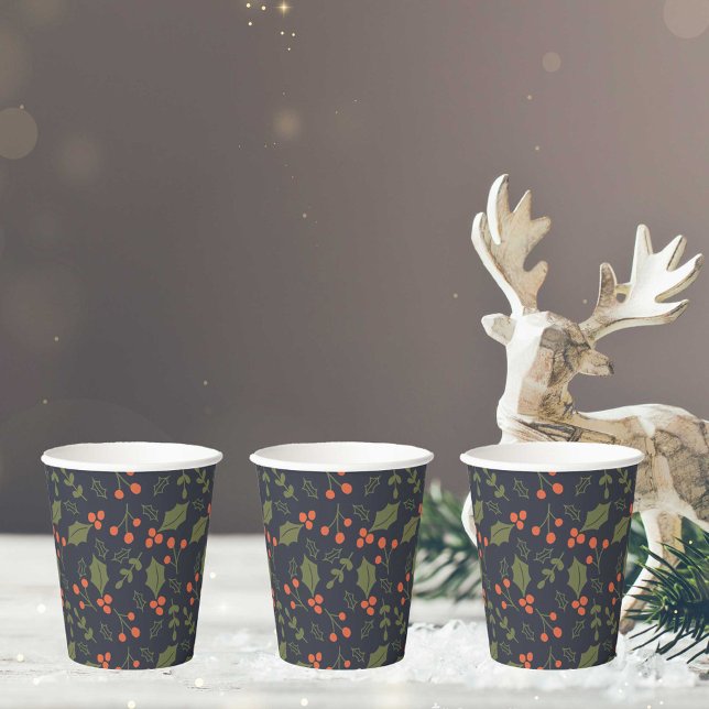 Christmas Modern Holiday Foliage Holly Greenery   Paper Cups (Creator Uploaded)