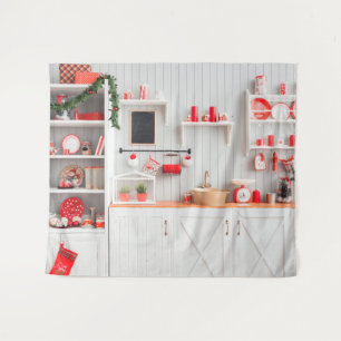 Christmas Modern Kitchen Photography Backdrop Tapestry