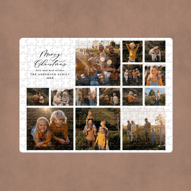 Christmas modern minimal photo collage gift unique jigsaw puzzle (Creator Uploaded)