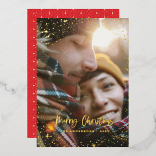 Christmas modern minimal photo green star foil hol foil holiday card