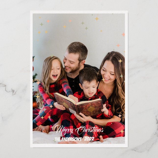 Christmas modern minimal photo script star card (Front)