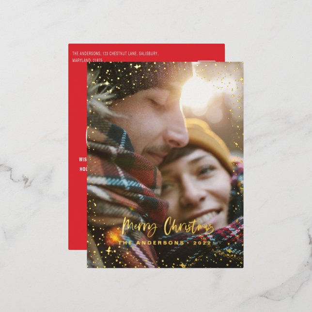 Christmas modern minimal photo star  foil holiday  (Front/Back)