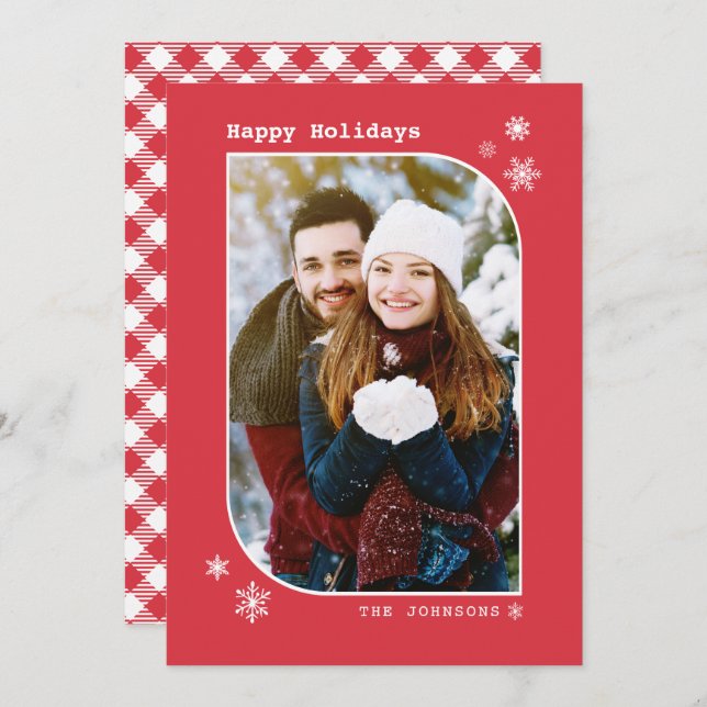 Christmas Modern Minimalist Red & White Photo Card (Front/Back)
