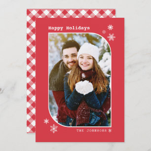 Christmas Modern Minimalist Red & White Photo Card