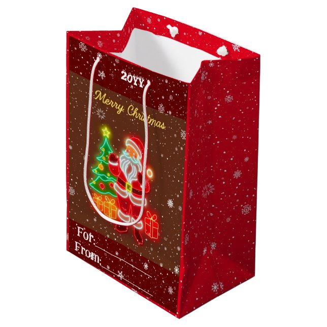 Christmas Modern Neon Holiday Collection Medium Gift Bag (Front Angled)