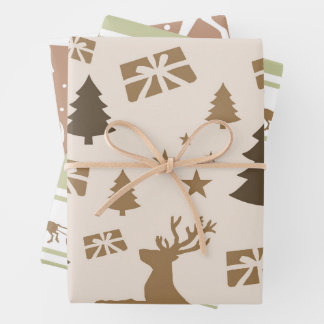 Christmas Modern Pastel Patterns Trio Wrapping Paper Sheet