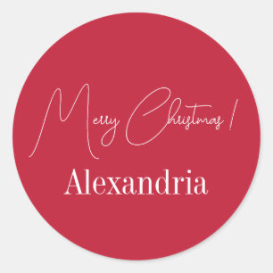 Christmas Modern Personalised Red Merry Christmas Classic Round Sticker