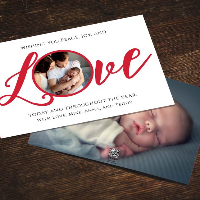 Christmas Modern Photo Calligraphy Script Love  Holiday Card (Christmas holiday "Love" typography greeting card with photo template. )