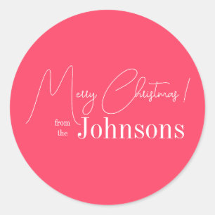 Christmas Modern Pink Family Classic Round Sticker