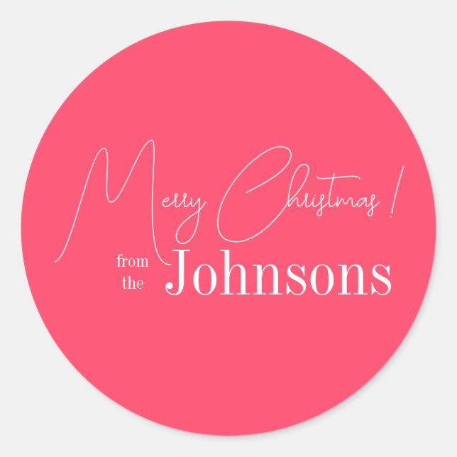 Christmas Modern Pink Family Classic Round Sticker (Front)