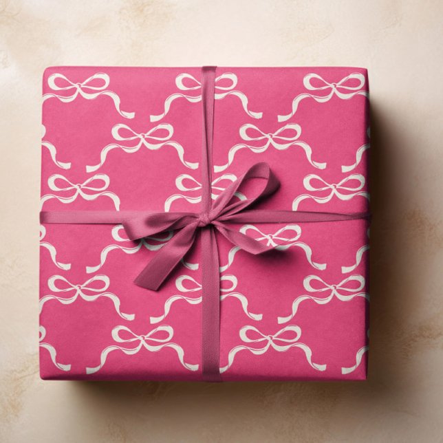 Christmas Modern Pink Holiday Bows  Wrapping Paper Sheet (Creator Uploaded)