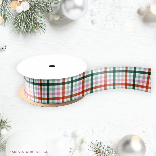 Christmas Modern Plaid Satin Ribbon (Ribbon shown in 1.5 in. Choose size and style, satin or grosgrain.)