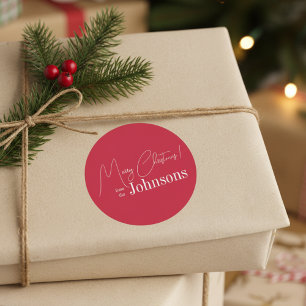 Christmas Modern Red Family Classic Round Sticker