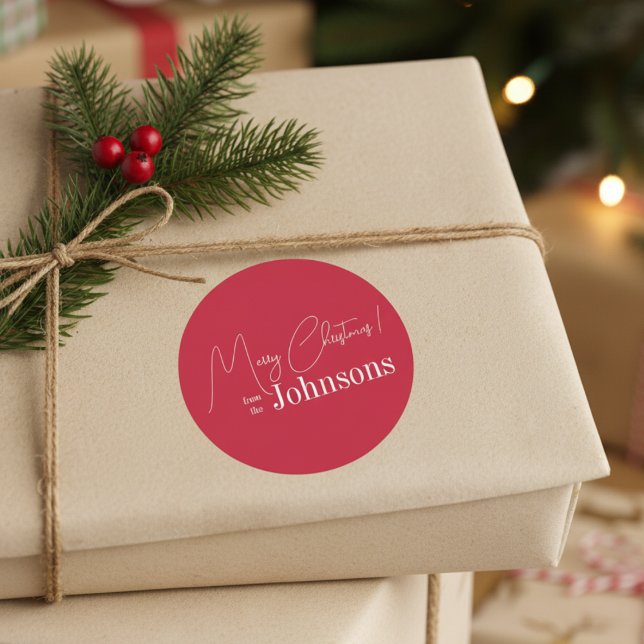 Christmas Modern Red Family Classic Round Sticker (Creator Uploaded)