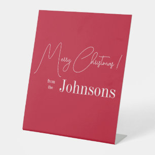 Christmas Modern Red Family Merry Christmas Pedestal Sign