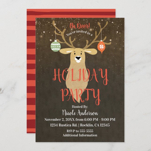 Christmas Modern Rustic Winter Deer Holiday Party Invitation (Front/Back)