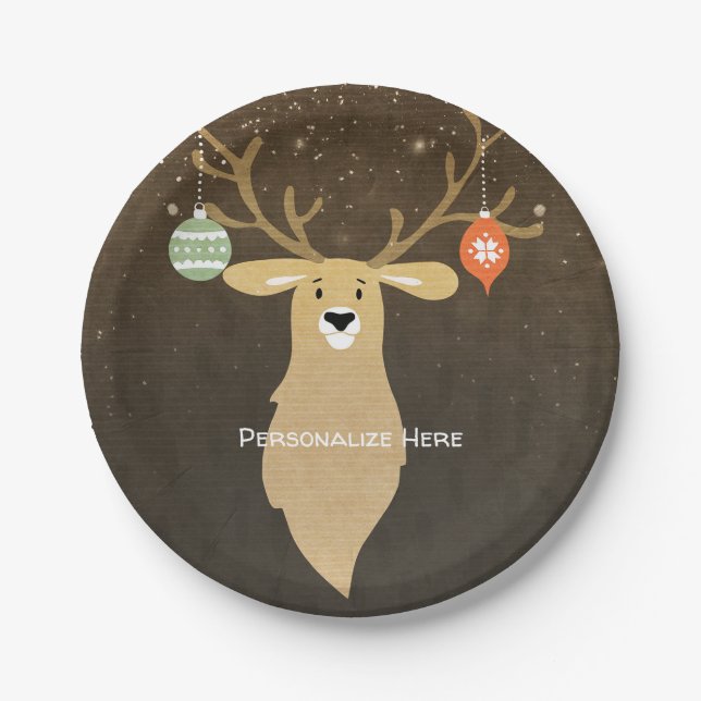 Christmas Modern Rustic Winter Deer Holiday Party Paper Plate (Front)