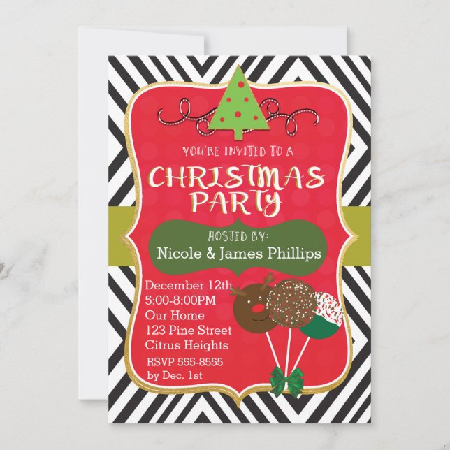 Christmas Modern Tree & Cake Pops Invitations (Front)