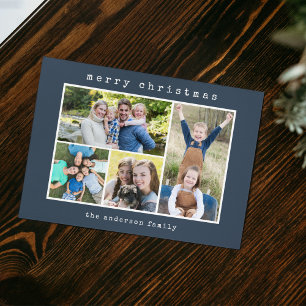 Christmas Modern Typewriter  4 Photo Collage Holiday Card