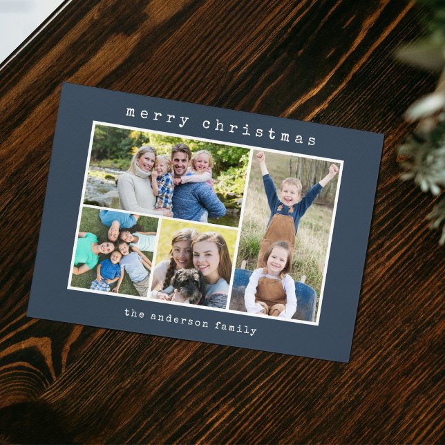 Christmas Modern Typewriter  4 Photo Collage Holiday Card (Creator Uploaded)