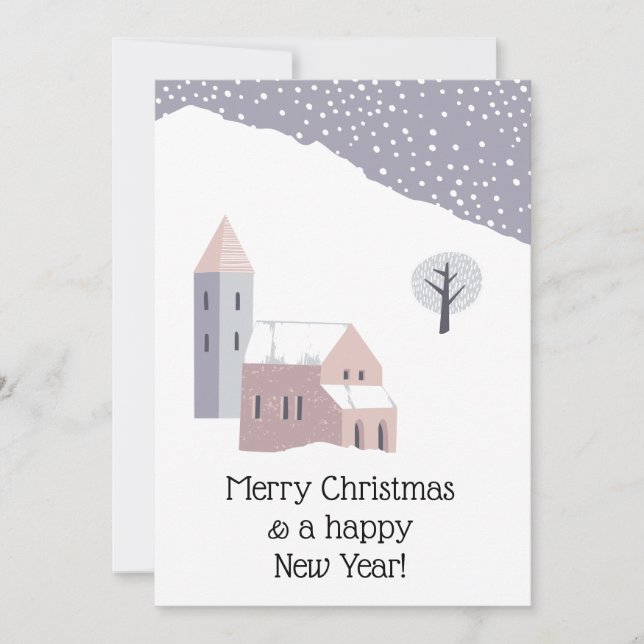 Christmas Modern Winter Snow Dusty Lilac Holiday Card (Front)