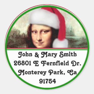 Christmas Mona Lisa With Santa Hat Classic Round Sticker