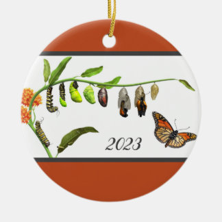 Christmas Monarch butterfly lifecycle Ceramic Tree Decoration