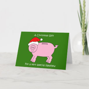 Christmas Money Gift for Nephew Cartoon Piggybank Card