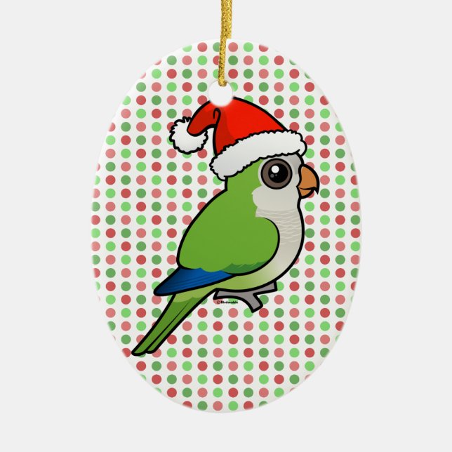 Christmas Monk Parakeet Ceramic Tree Decoration (Front)