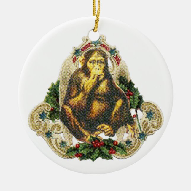 Christmas monkey ceramic tree decoration (Front)