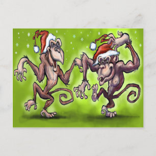Christmas Monkey Elves Holiday Postcard