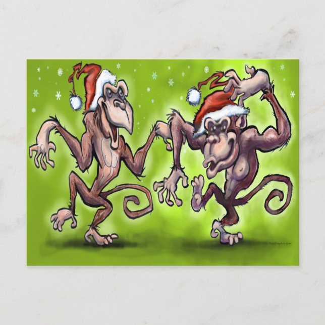 Christmas Monkey Elves Holiday Postcard (Front)