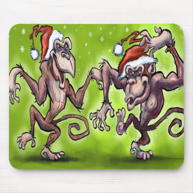 Christmas Monkey Elves Mouse Mat (Front)