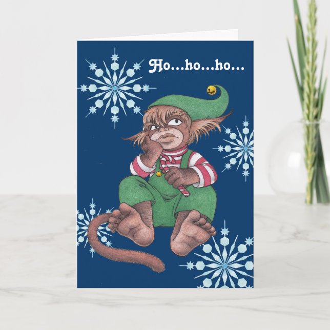 Christmas Monkey Gnome Holiday Card (Front)