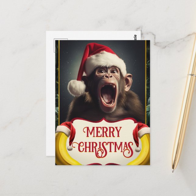 Christmas Monkey Postcard (Front/Back In Situ)