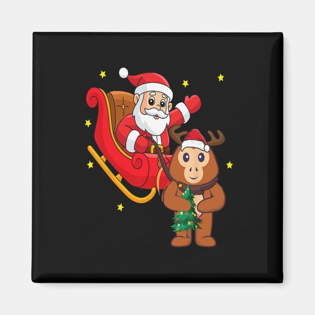 Christmas Monkey Santa Riding Funny Monkey Pajama  Magnet (Front)