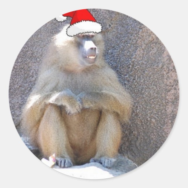 Christmas Monkeys and Baboons Classic Round Sticker (Front)