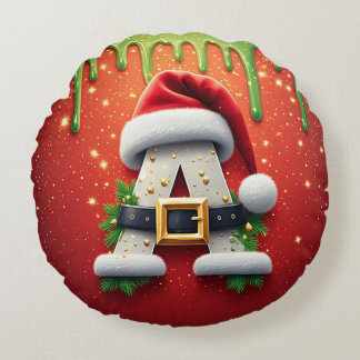 Christmas Monogram A For Winter Gifts Round Cushion