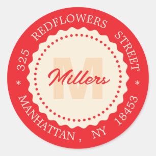 Christmas Monogram address sticker. Custom name. Classic Round Sticker