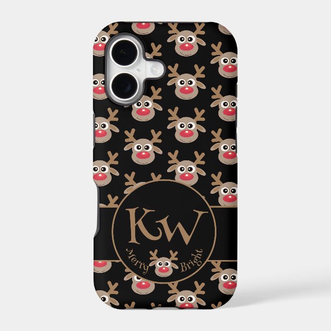 Christmas Monogram Black Cute Reindeer Pattern (Back)