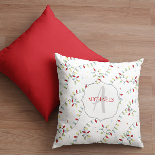 Christmas Monogram Colourful String Lights Cushion