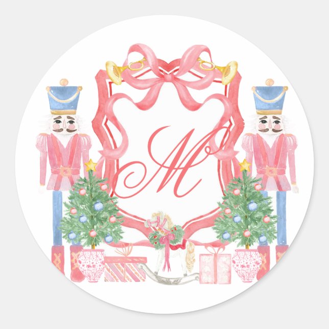 Christmas Monogram Crest  Classic Round Sticker (Front)
